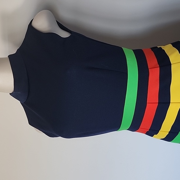 Butte Knit Vintage navy/green/orange/yellow stripe no sleeve maxi dress - Picture 2 of 7